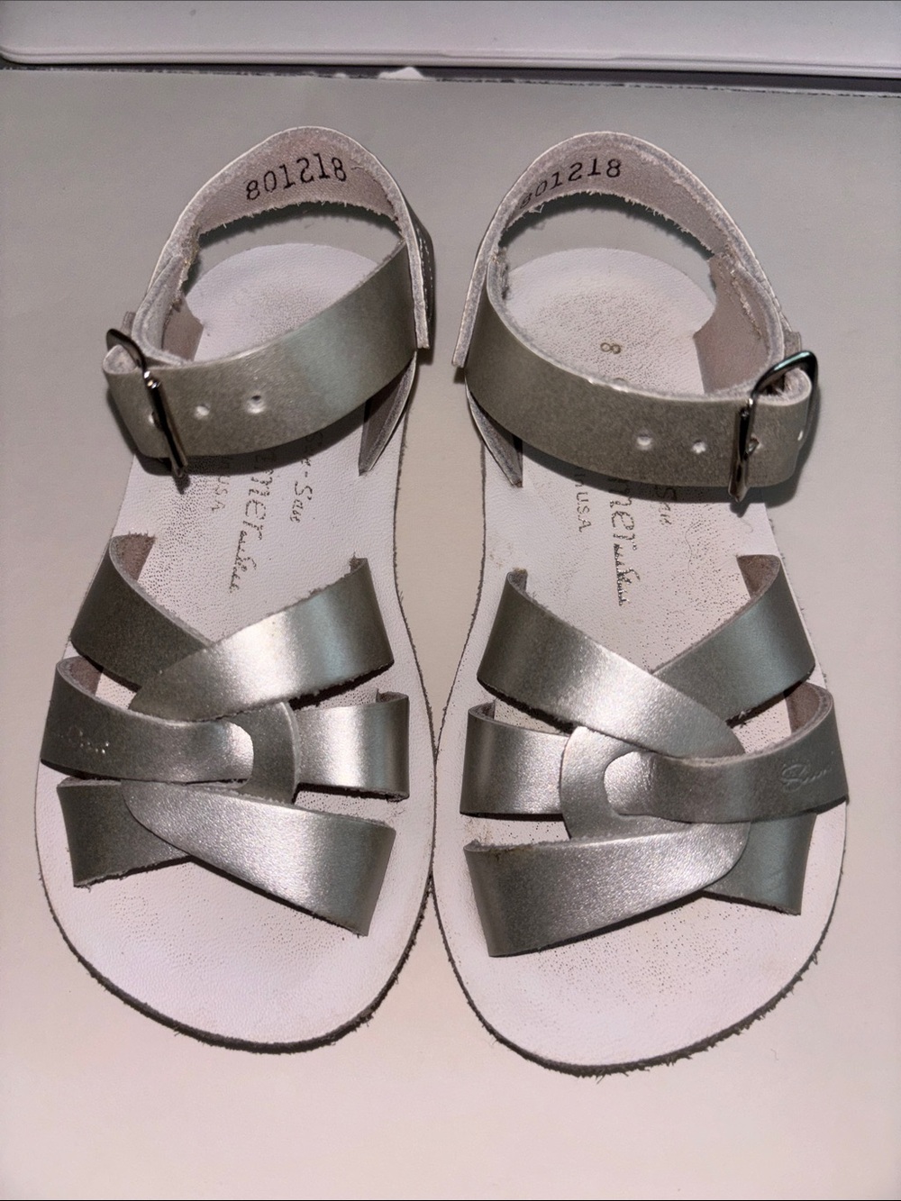 Girls Metallic Silver Strappy Sandals with Buckle